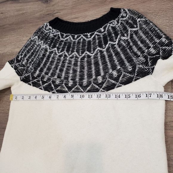 Talbots Fair Isle Wool Blend Crewneck Sweater Sz M Petite Ivory Black - Picture 6 of 10
